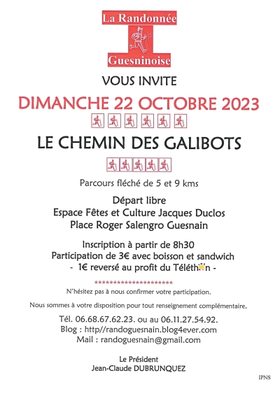 Randonnée "Le chemin des Galibots" organisée le 22 octobre par l'association "Randonnée Guesninoise"