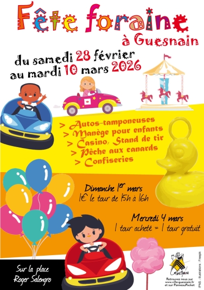 Fête foraine du samedi 28 février au mardi 10 mars 2026 sur la place Roger Salengro