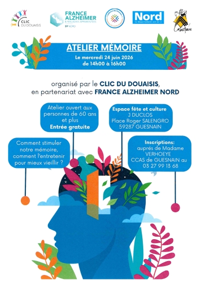 Atelier mémoire le mercredi 24 juin 2026 de 14h à 16h