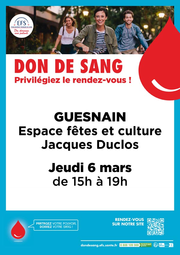 Don de sang le 6 mars à Guesnain