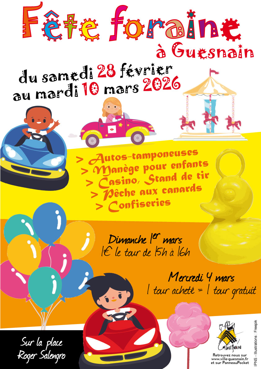 Fête foraine du samedi 28 février au mardi 10 mars 2026 sur la place Roger Salengro